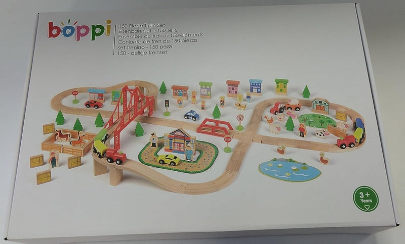 Boppi Large Wooden Toy Train Set - 150 Pieces