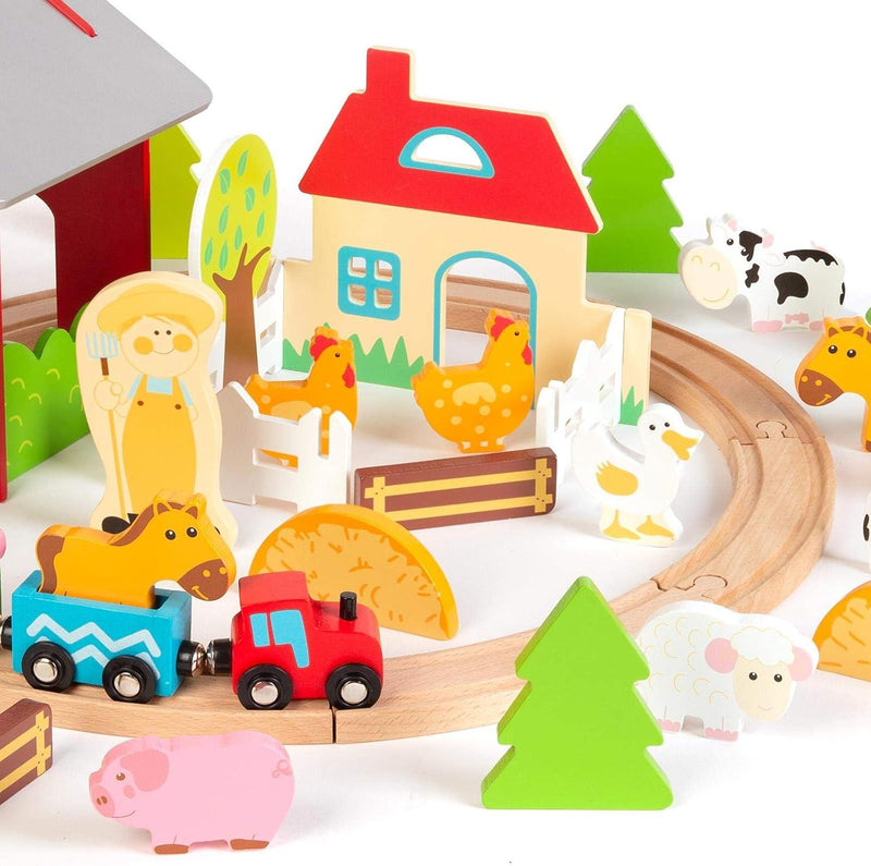 Boppi Wooden Farm Train Set - 48 Piece