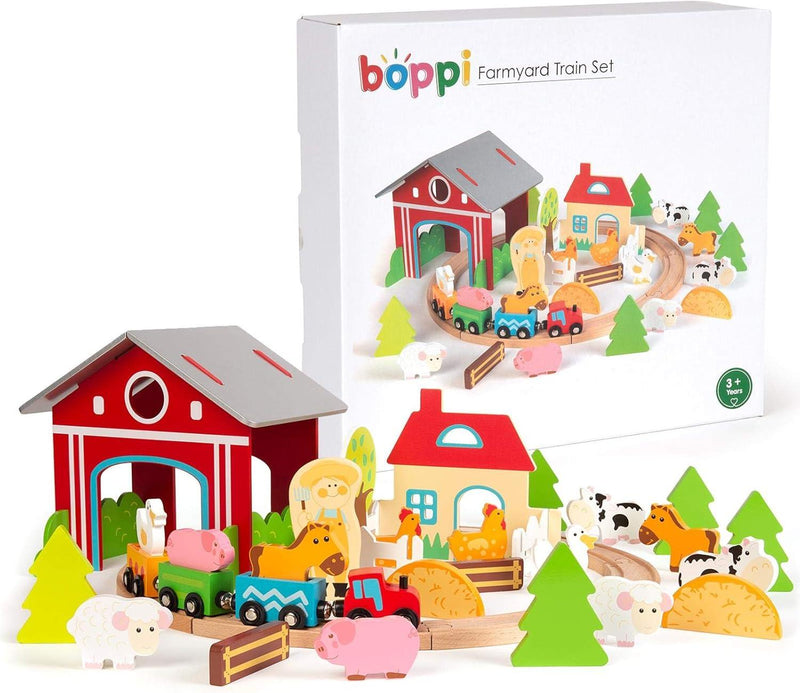 Boppi Wooden Farm Train Set - 48 Piece