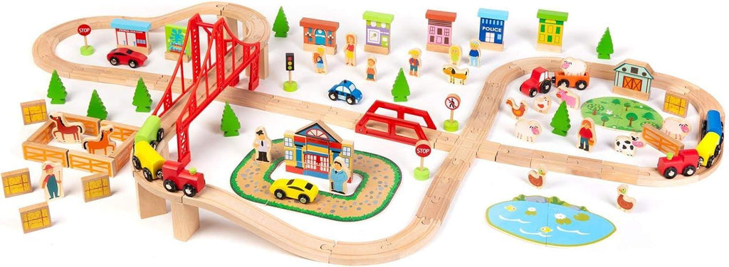 Boppi Large Wooden Toy Train Set - 150 Pieces