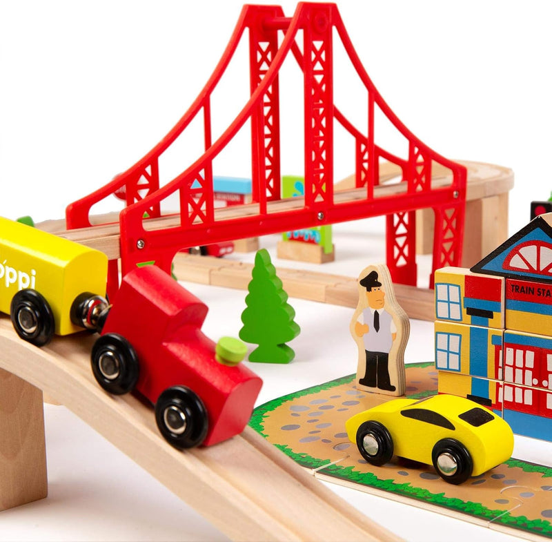 Boppi Large Wooden Toy Train Set - 150 Pieces